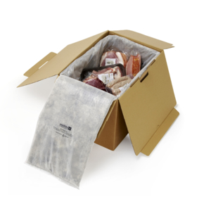 woolcool sustainable insulated packaging box containing meat