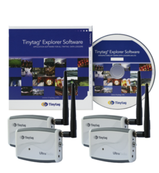 TR-3500-3SPK Tinytag Ultra Radio Bundle - 3 temperature and humidity data loggers, receiver, software and cable.